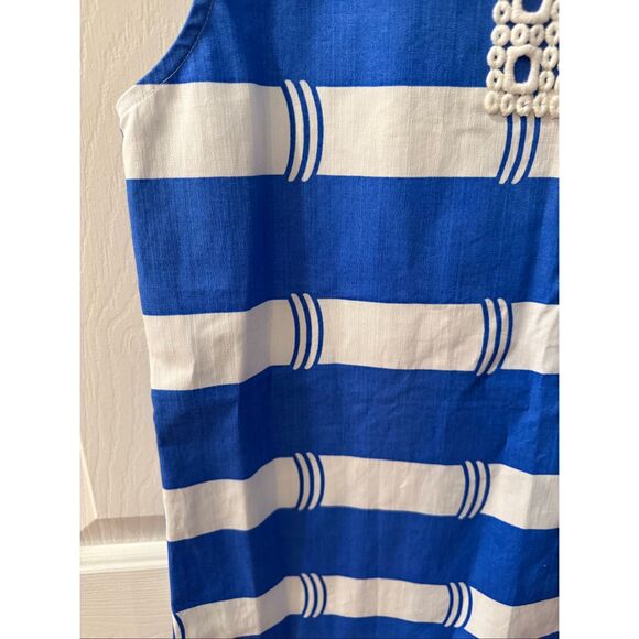 Sail To Sable Blue & White Stripe Crochet Square Neck Crochet Trim Sleeveless Re - Picture 3 of 6